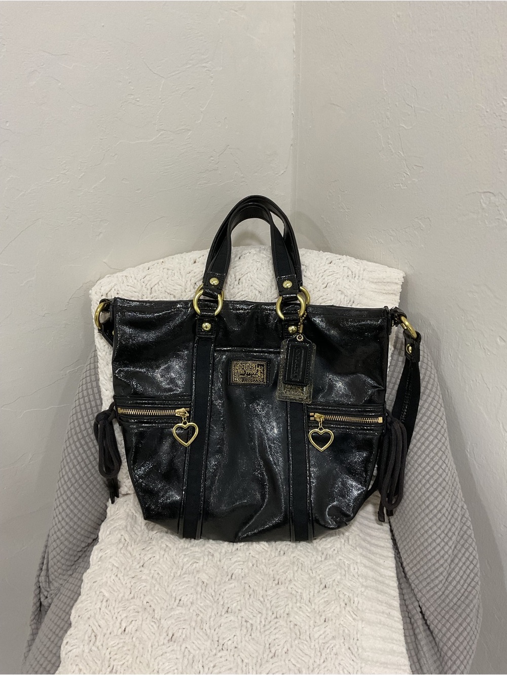 Coach Black Poppy Liquid Gloss Pocket Tote